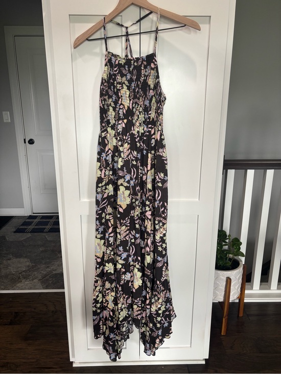 Free People Dresses & Skirts - Free People Black Maxi Dress with Pastel Floral Pattern